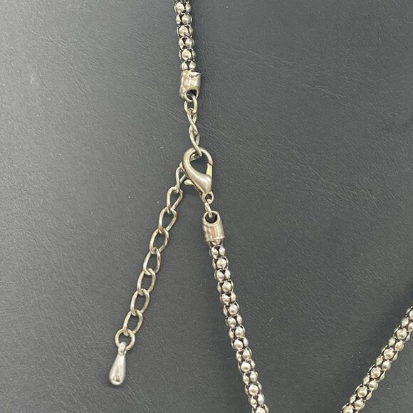 Faux Turquoise Popcorn Chain Pendant Necklace Silver Tone 18.5 to 21 Inches - Picture 5 of 6